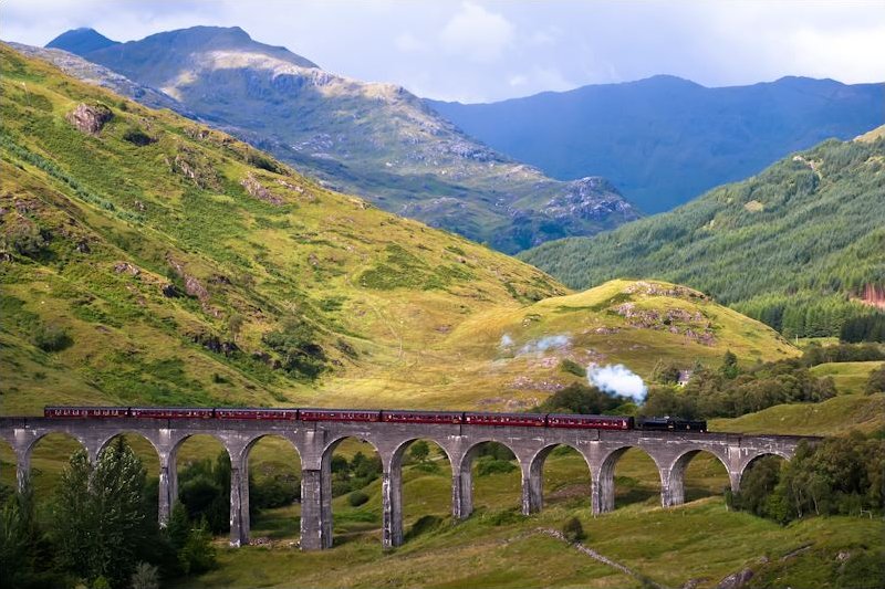 Jacobite steam train on Glenfinnan viaduct
